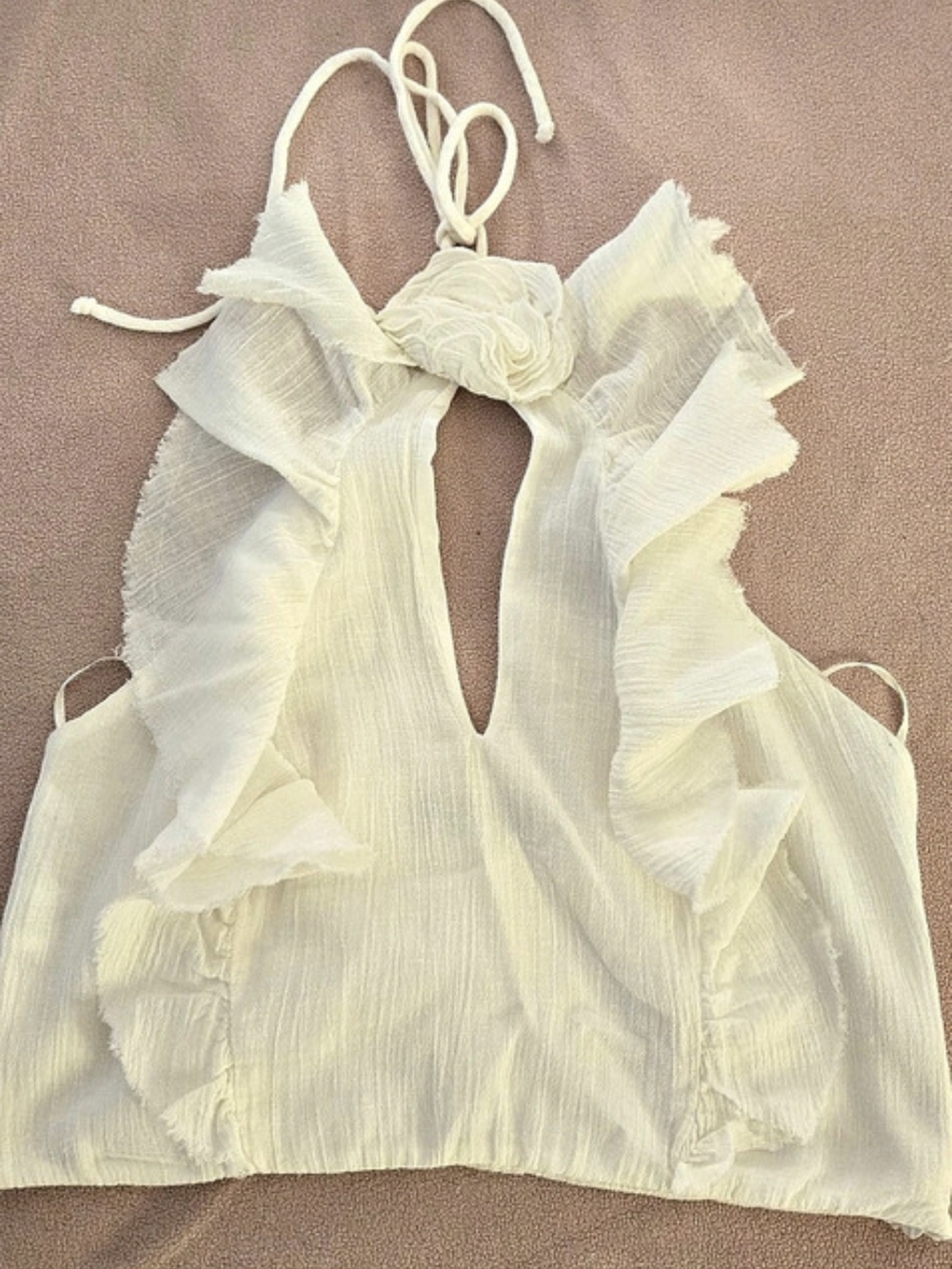 Zara Ruffled Halter Crop Top in White Size Medium Like New
